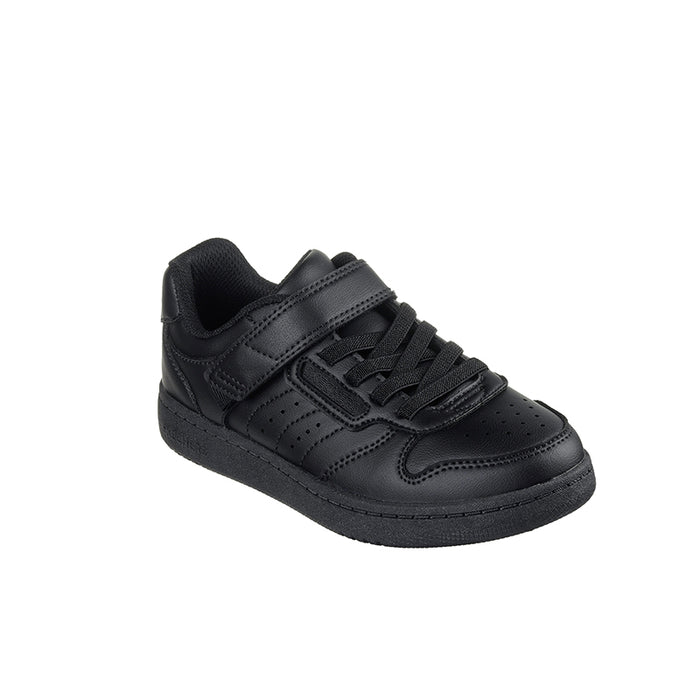 Boys black sneakers with Velcro strap and lace-up front, rubber sole