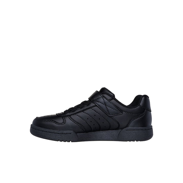 Boys black low-top sneakers with side logo, cushioned collar, rubber sole