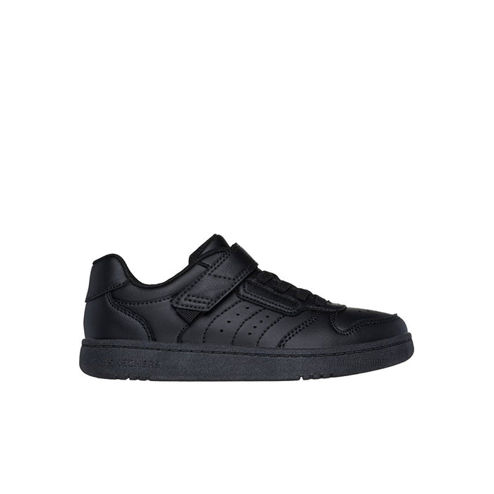 Boys black sneakers with hook-and-loop strap and textured quarter panels