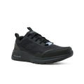 Men's black mesh lace-up sneakers with padded collar and cushioned sole