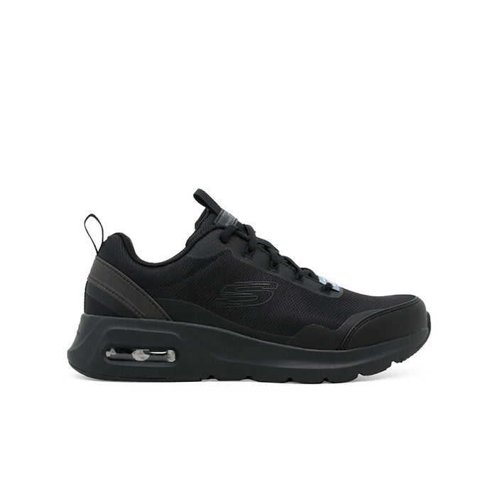 Men's black lace-up mesh sneakers with side air-cushion unit and rubber outsole