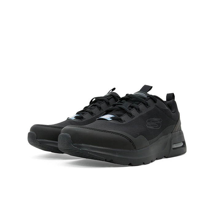 Men's black lace-up sneakers with rounded toe, textured panels, and cushioned sole