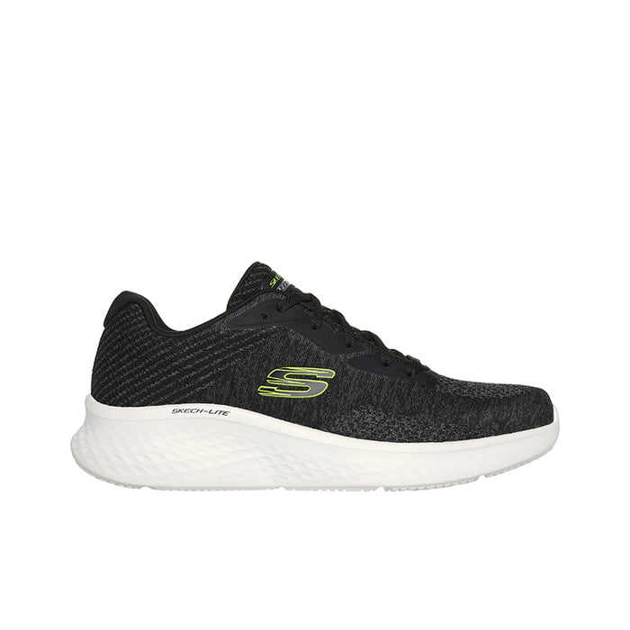 Men's Skech-Lite Pro sneakers, front angle, black mesh with lime S logo and white midsole