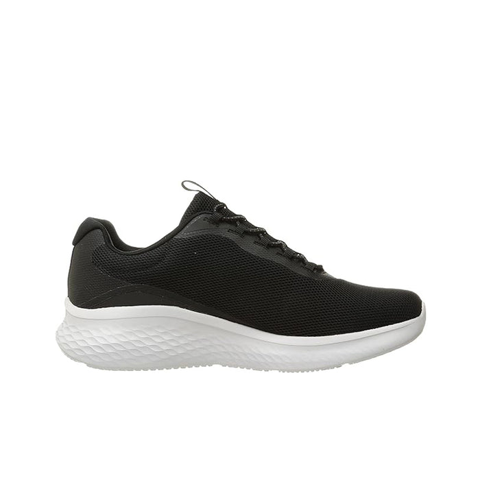 Black men's mesh sneaker with white sole, lace-up