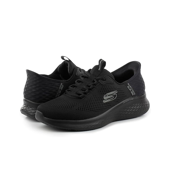 Black men's lace-up mesh athletic sneakers with thick cushioned midsole