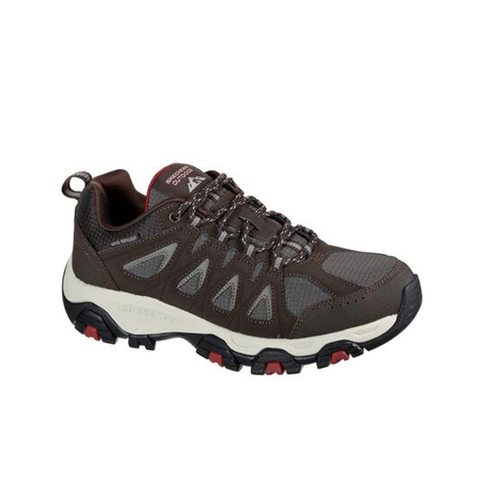 Men's outdoor sneaker with brown mesh upper, lace-up, and rugged tread sole