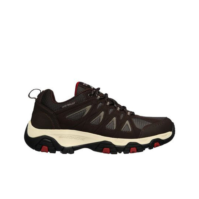 Men's outdoor sneaker, brown lace-up with off-white midsole and chunky black tread