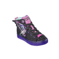 Girls high-top boots, dark black glitter with pink laces and wing-like applique