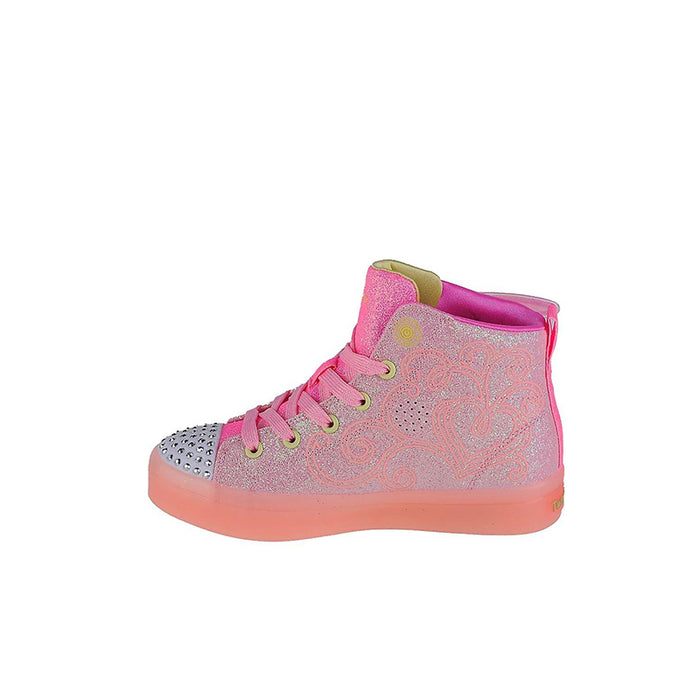 Girls high-top boots, light pink glitter with butterfly side detail and pink laces