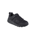 Boys black low-top sneakers with lace-up closure and cushioned rubber sole