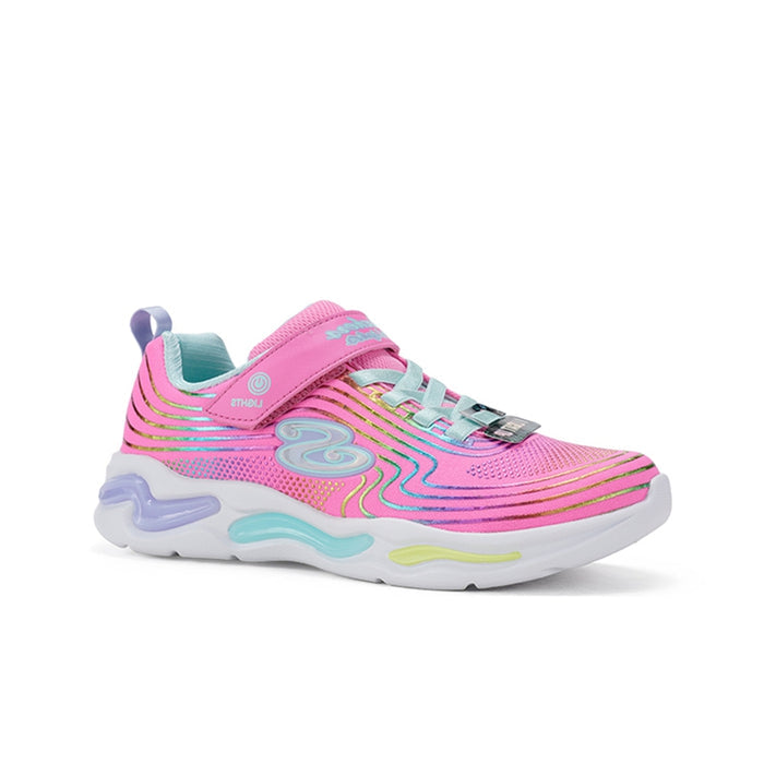 Girl's pink multi sneakers with wavy light-up design and cushioned sole