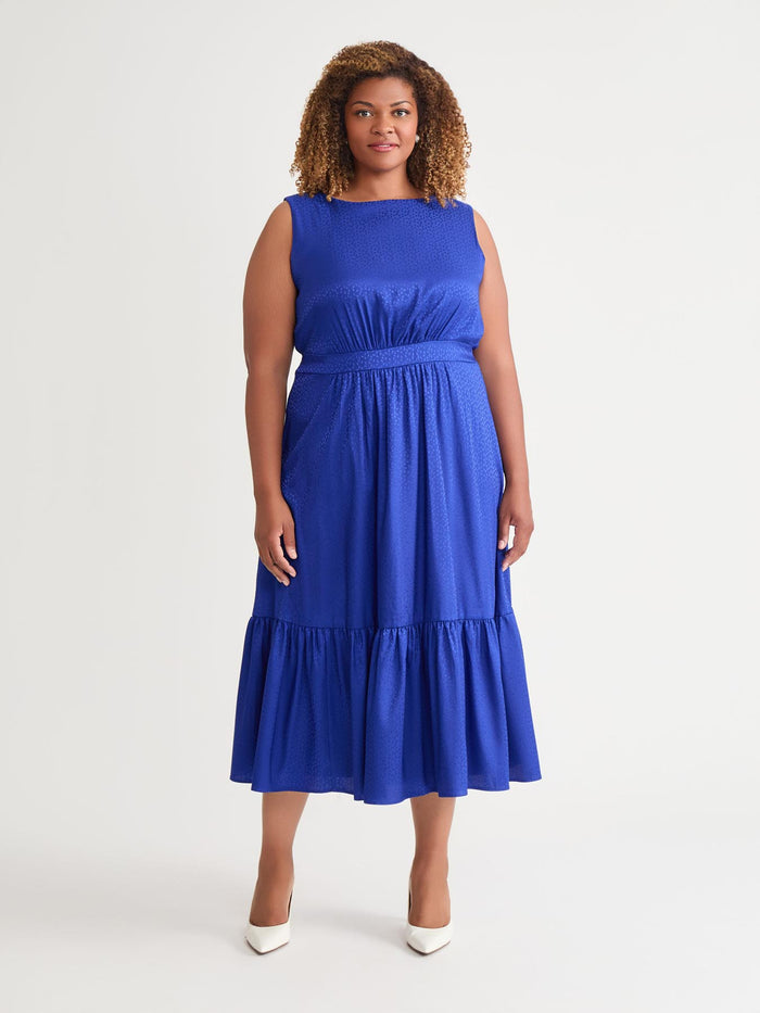Sleeveless Boat Neck Tiered Dress, Royal Signature, Royal Signature | Kasper