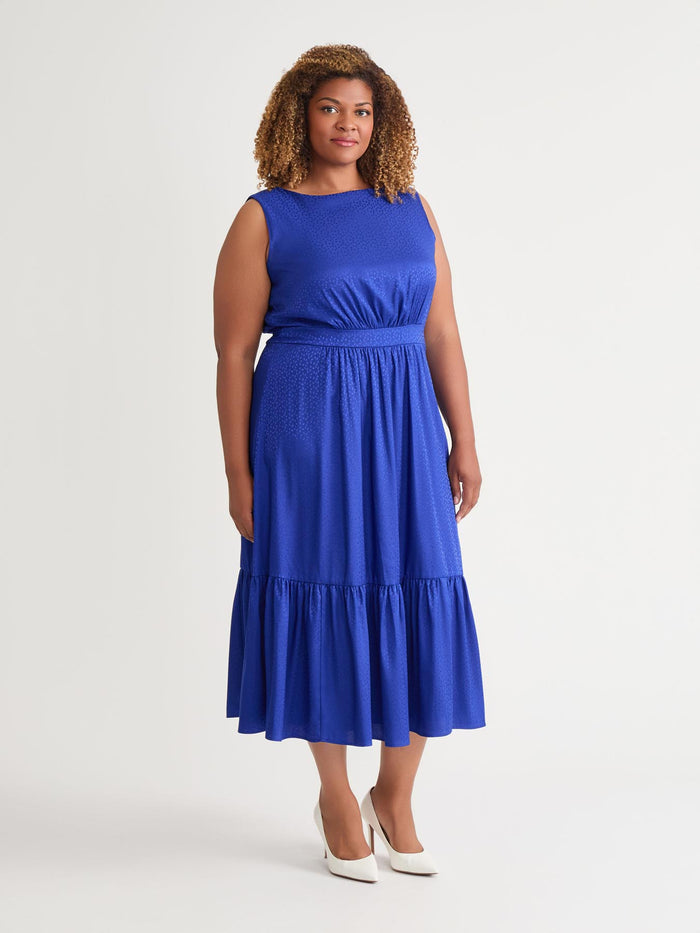 Sleeveless Boat Neck Tiered Dress, Royal Signature, Royal Signature | Kasper