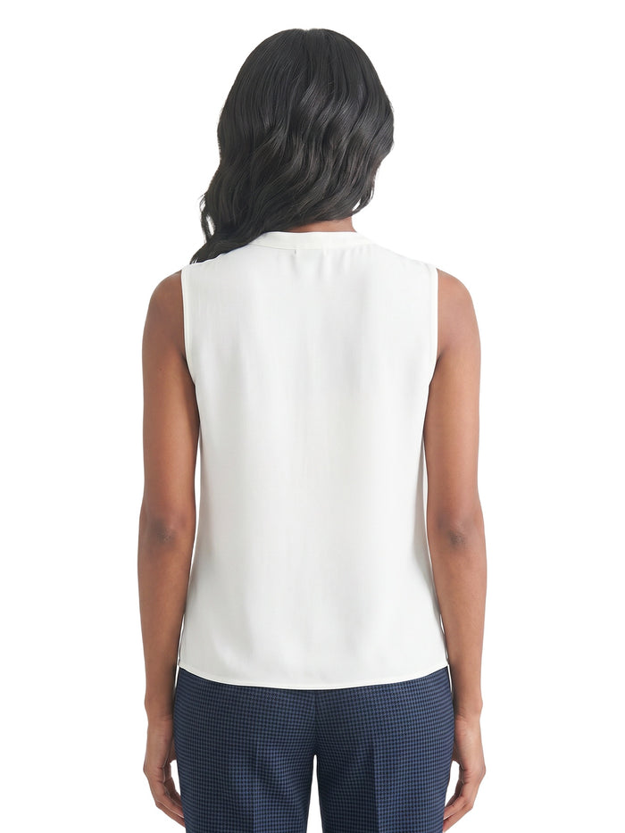 Petite Sleeveless Pleat Neck Blouse, Vanilla Ice | Kasper