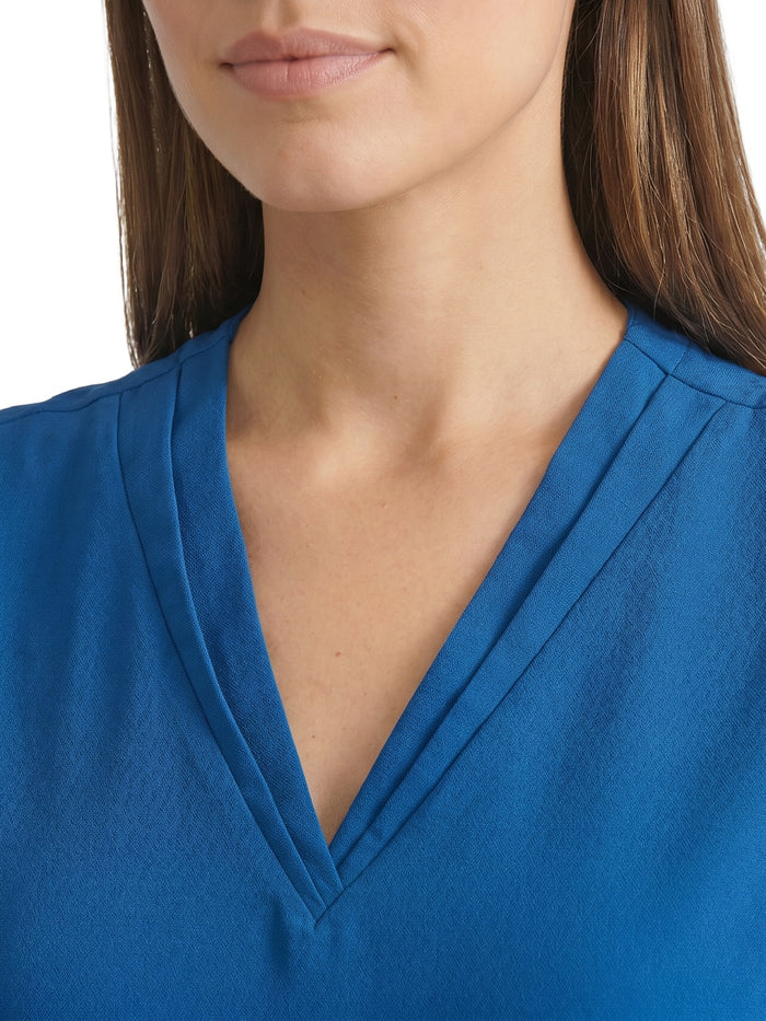 Petite Sleeveless Pleat Neck Blouse, Blue Night | Kasper