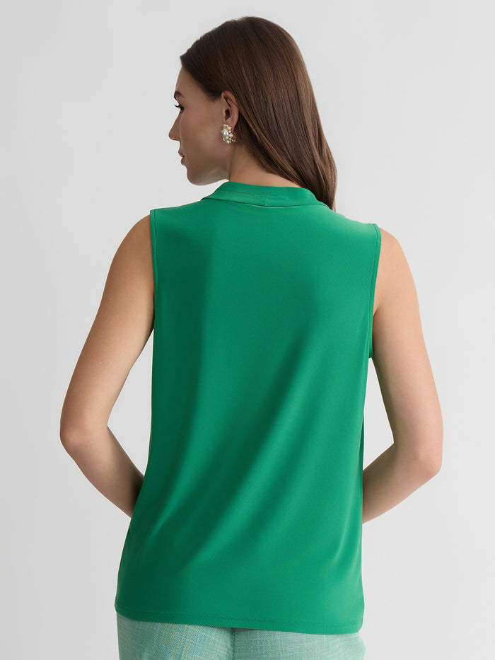 Plus Sleeveless Pleat Neck Top, Everyday Knit, Lush Green | Kasper