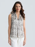 Plus Sleeveless Pleated Shoulder Blouse, Summer Straw Multi | Kasper