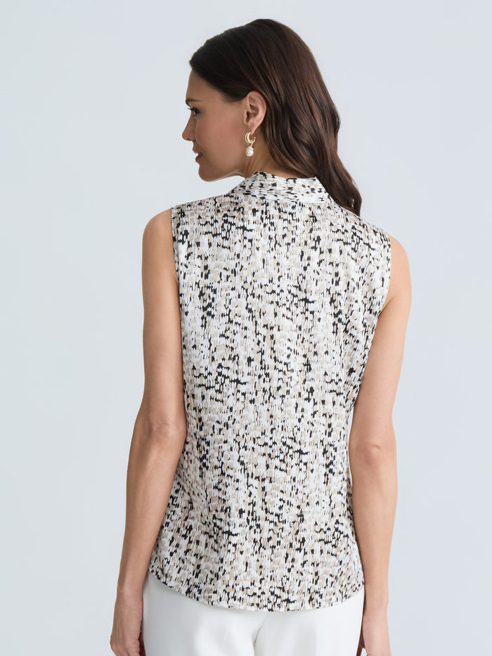 Plus Sleeveless Pleated Shoulder Blouse, Summer Straw Multi | Kasper