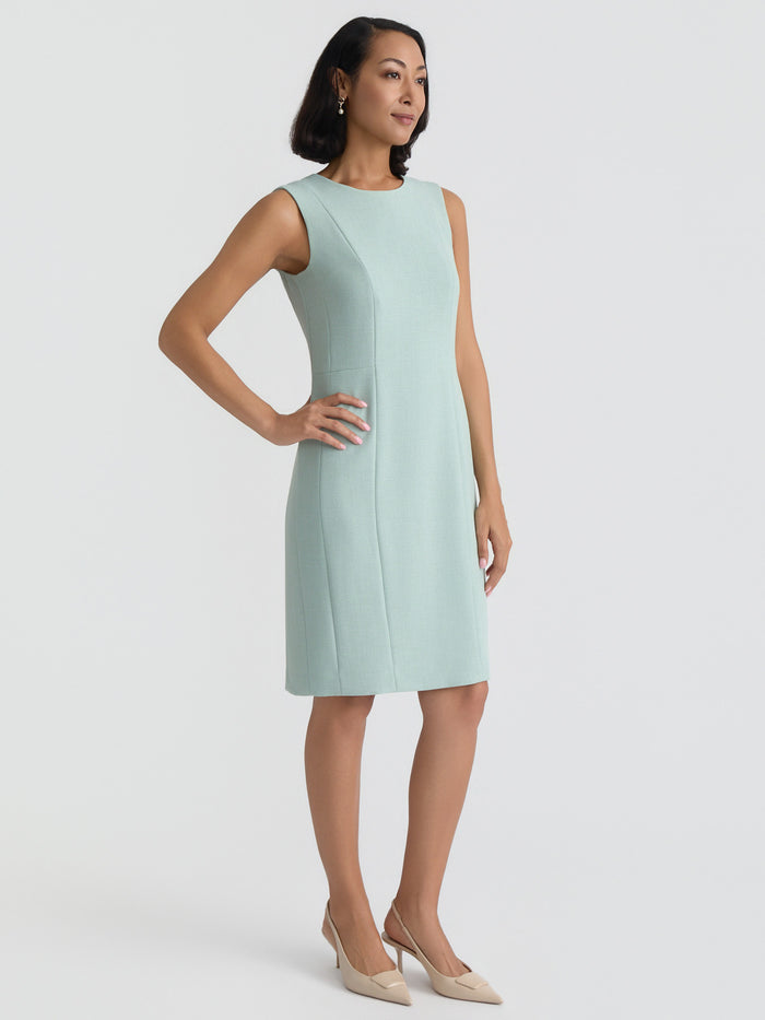 Petite Sleeveless Seamed Sheath Dress, Pebble Crepe, Sea Glass | Kasper