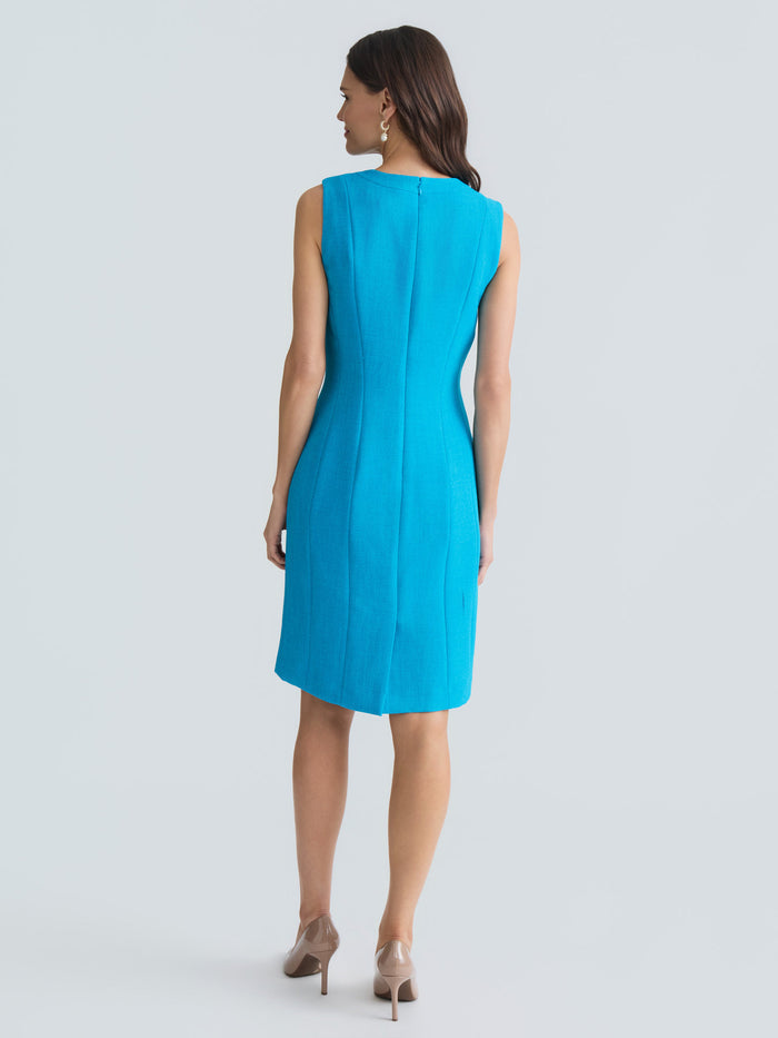 Plus Sleeveless Sheath Dress, Pebble Crepe, Bright Azul | Kasper