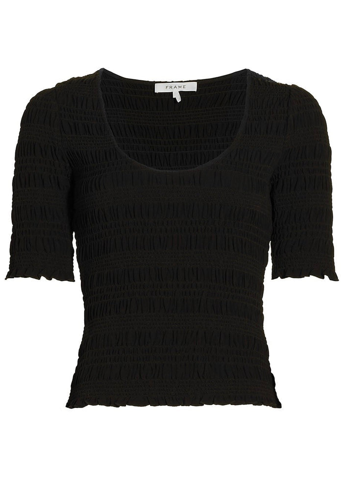 Smocked S/S Knit Top (Noir)