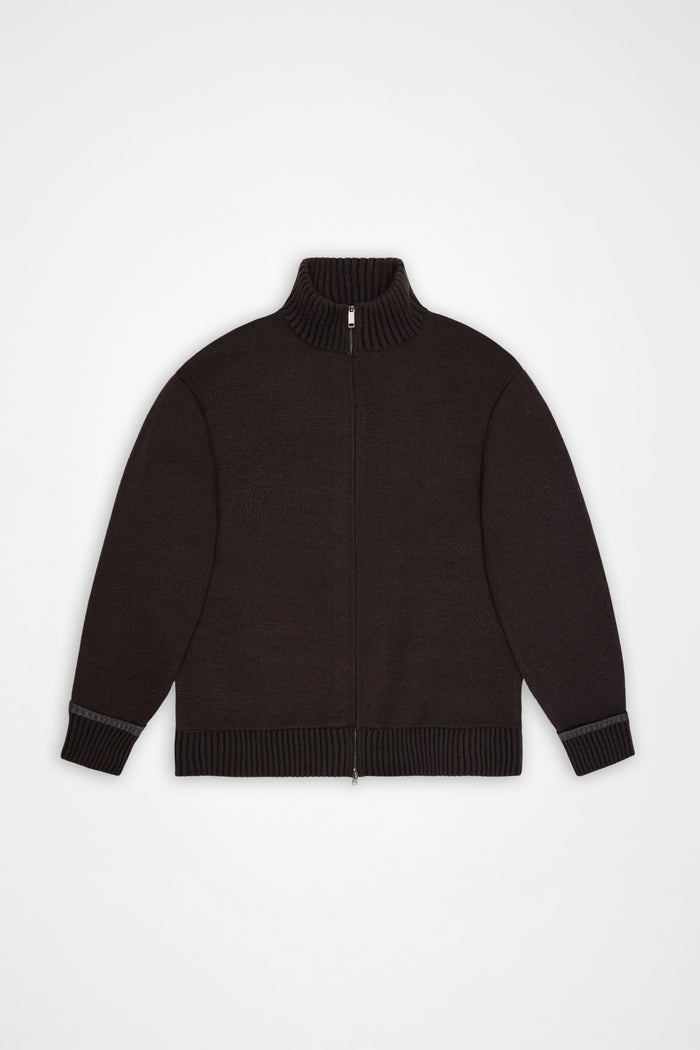 RAINS Sowa Knit Zip Cardigan Bark / Black Long Sleeve
