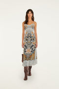 FARM Rio model wearing the Stained Glass Beauty Slip Midi Dress