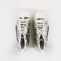 Top view of Star Mid-Top Streetwear Sneakers in Carbon, featuring urban graphic patterns and white laces.