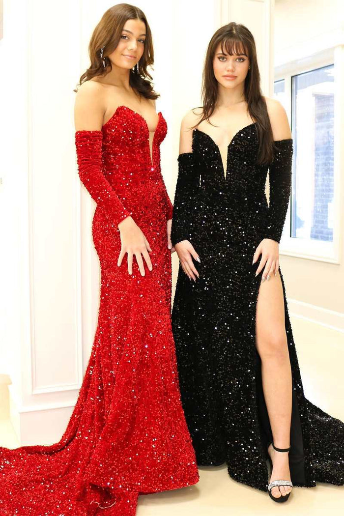 Strapless Sequin Mermaid Long Formal Dress with Slit