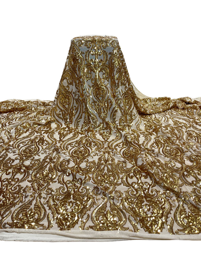 Stretch Gold Bridal Sequins Lace