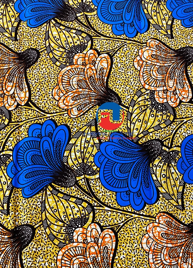Super African Wax Print Fabric - Orange, Brown, Purple and Blue