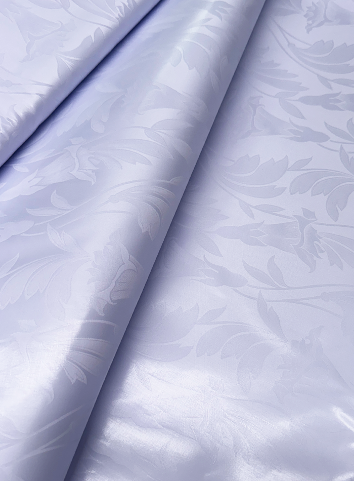 White Bazin Brocade Fabric - Leaves Design