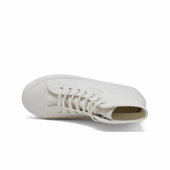 White women's lace-up boot profile with laces and rubber tread outsole