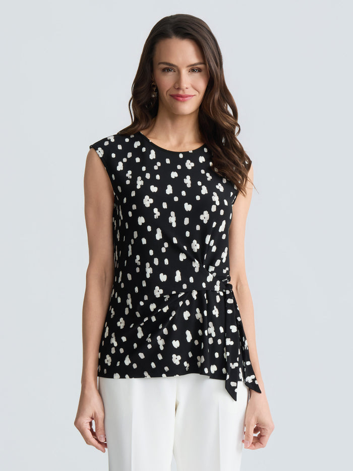 Tie Front Top, Everyday Knit, Black Brush Multi | Kasper