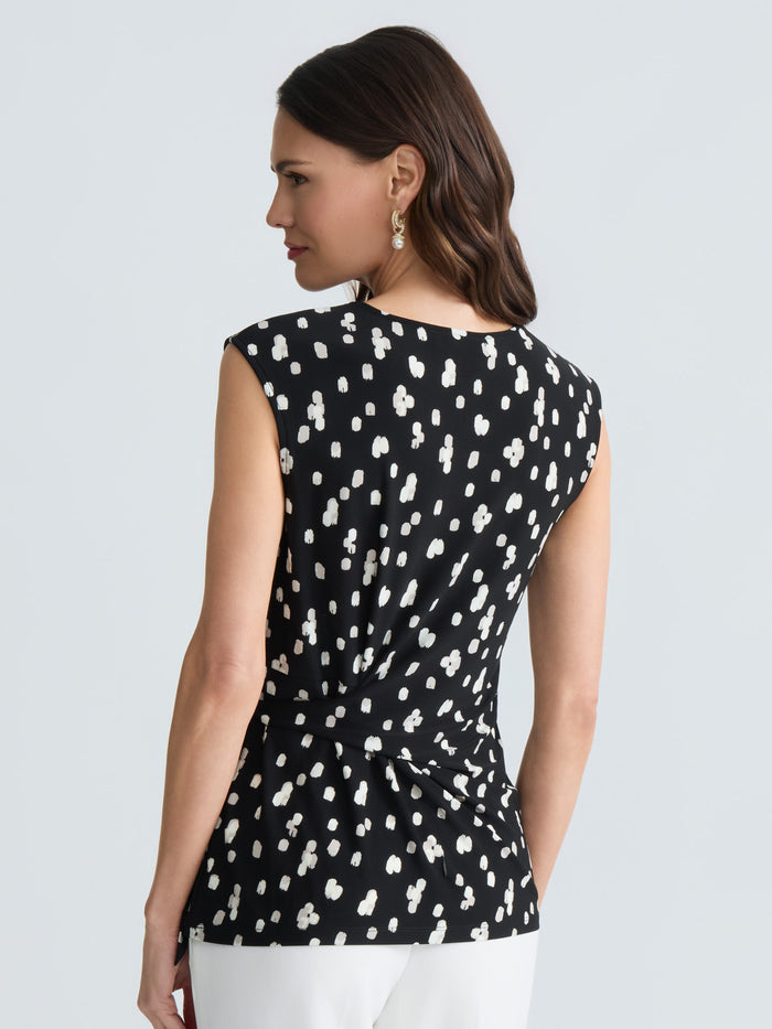 Tie Front Top, Everyday Knit, Black Brush Multi | Kasper