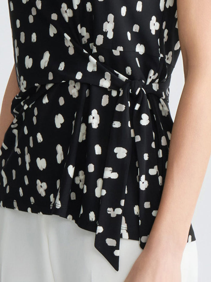 Tie Front Top, Everyday Knit, Black Brush Multi | Kasper