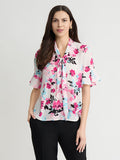 Plus Tie Neck Flutter Sleeve Blouse, Lily White Multi | Kasper