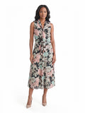 Tie Neck Printed Chiffon Dress, Dotted Black/Tearose Floral Multi | Kasper