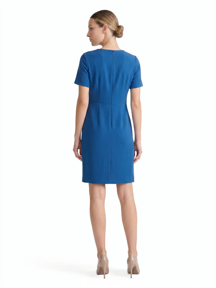 Tie Neck Sheath Dress, Stretch Crepe, Blue Night | Kasper