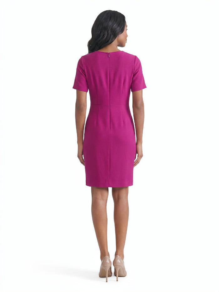 Tie Neck Sheath Dress, Stretch Crepe, Cerise | Kasper