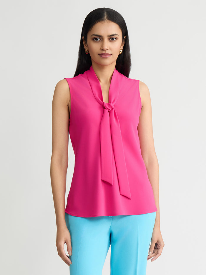 Tie Neck Sleeveless Blouse, Pink Perfection | Kasper