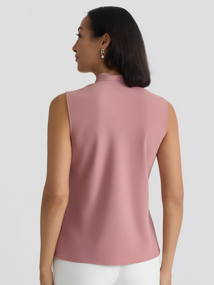 Plus Tie Neck Sleeveless Blouse, Tearose | Kasper