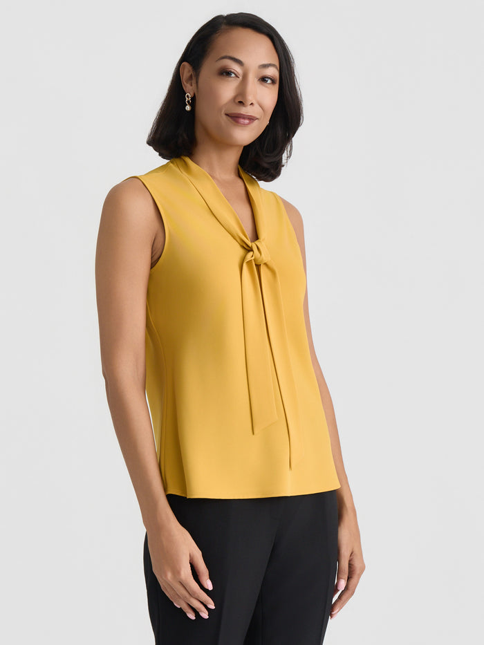 Tie Neck Sleeveless Blouse, Butterscotch | Kasper