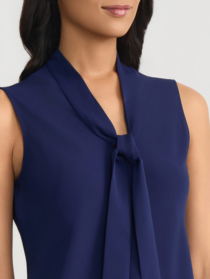 Tie Neck Sleeveless Blouse, Kasper Navy | Kasper