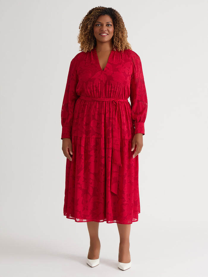 Tiered Burnout Maxi Dress, Crimson, Crimson | Kasper