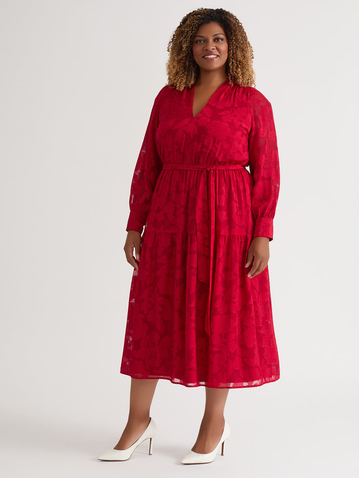Tiered Burnout Maxi Dress, Crimson, Crimson | Kasper