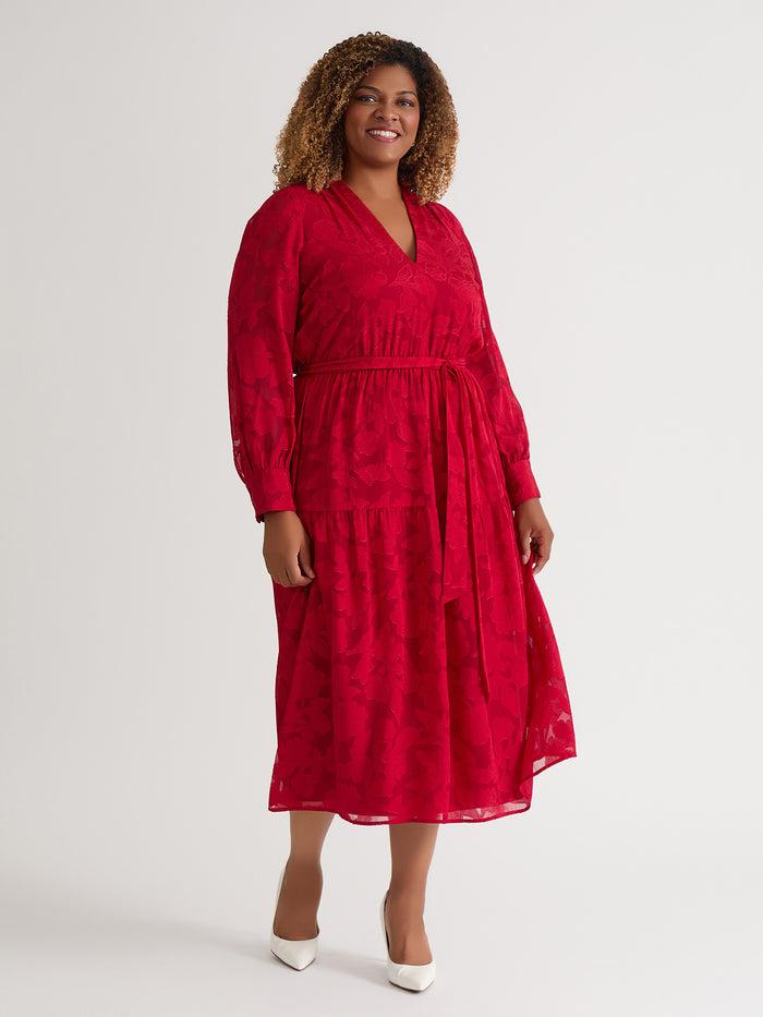 Tiered Burnout Maxi Dress, Crimson, Crimson | Kasper