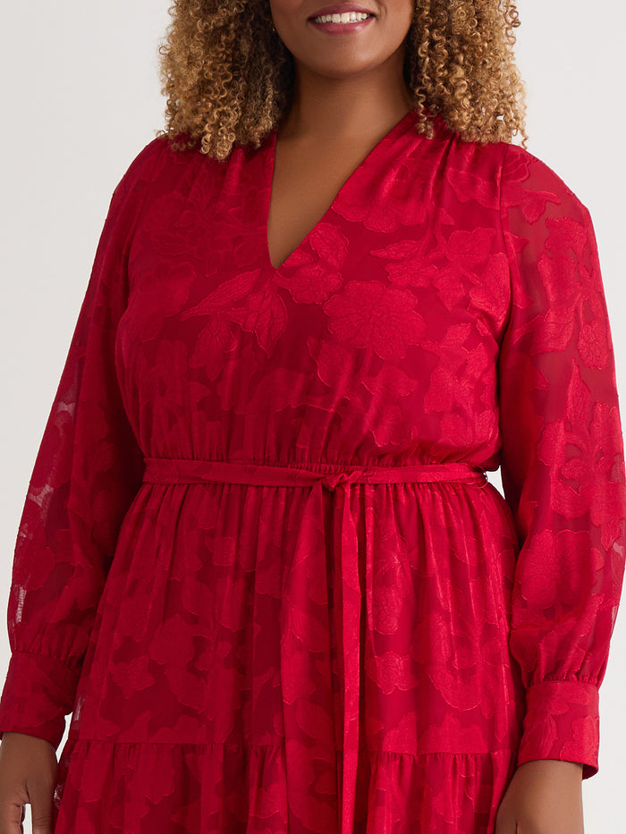 Tiered Burnout Maxi Dress, Crimson, Crimson | Kasper