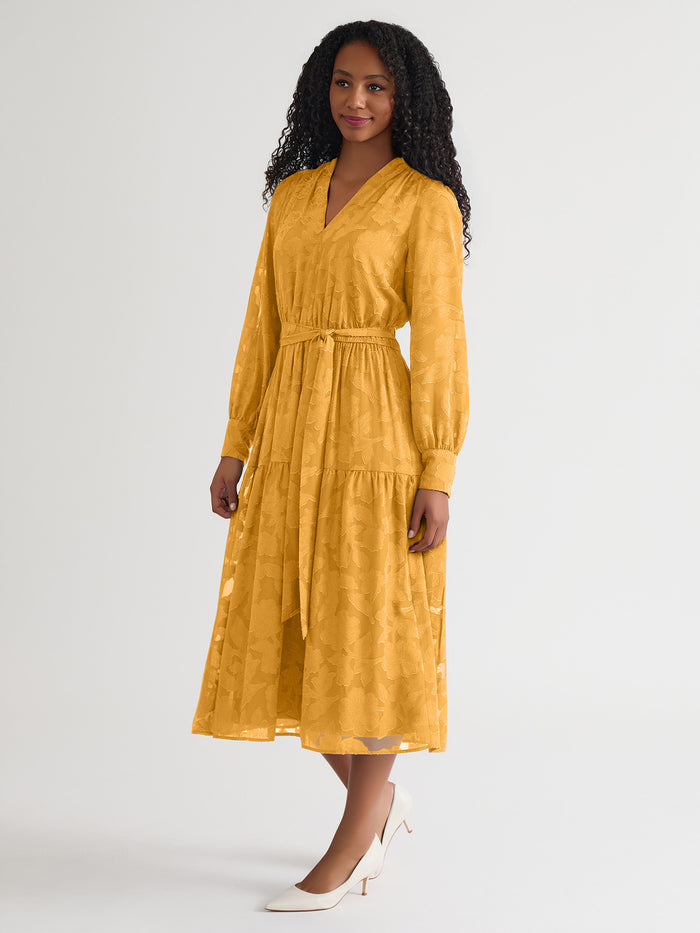 Tiered Burnout Maxi Dress, Gold Signature, Gold Signature | Kasper