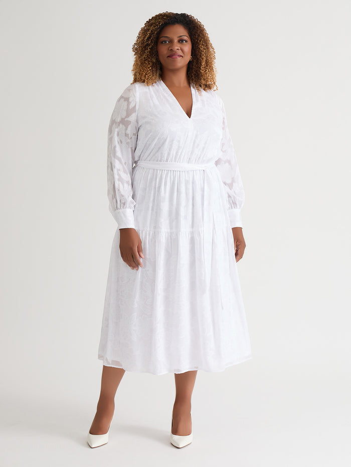 Tiered Burnout Maxi Dress, White, White | Kasper